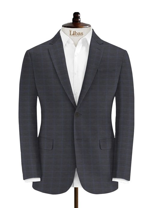 J.Hampstead Men's Wool Checks Super 100's Unstitched Suiting Fabric (Dark Grey)