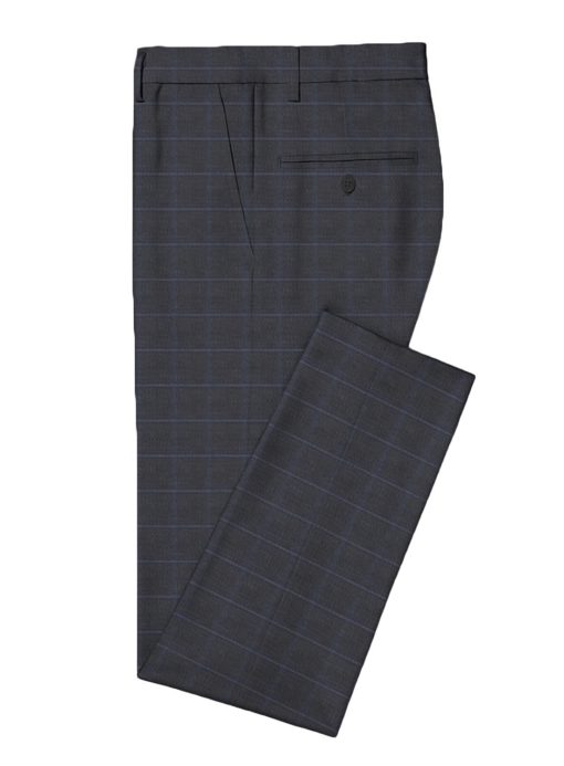 J.Hampstead Men's Wool Checks Super 100's Unstitched Suiting Fabric (Dark Grey)