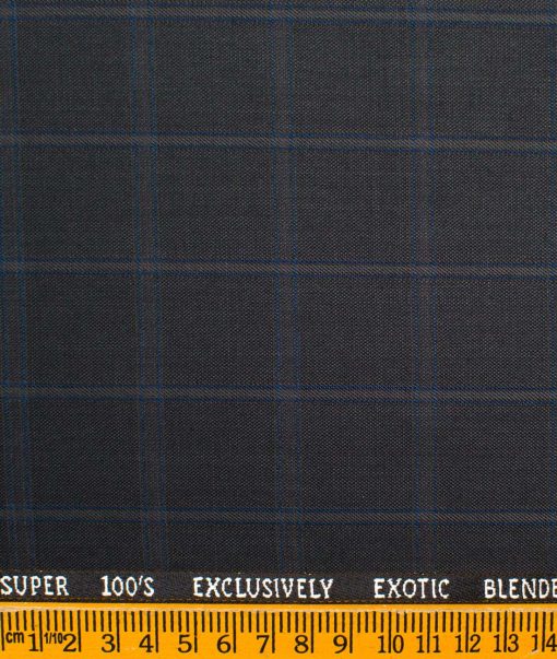 J.Hampstead Men's Wool Checks Super 100's Unstitched Suiting Fabric (Dark Grey)