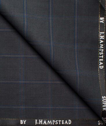 J.Hampstead Men's Wool Checks Super 100's Unstitched Suiting Fabric (Dark Grey)
