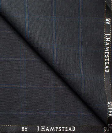 J.Hampstead Men's Wool Checks Super 100's Unstitched Suiting Fabric (Dark Grey)