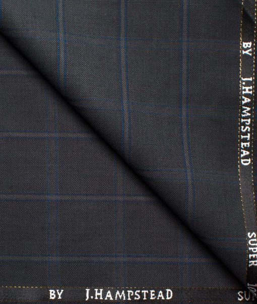 J.Hampstead Men's Wool Checks Super 100's Unstitched Suiting Fabric (Dark Grey)