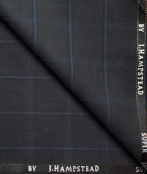 J.Hampstead Men's Wool Checks Super 100's Unstitched Suiting Fabric (Dark Grey)