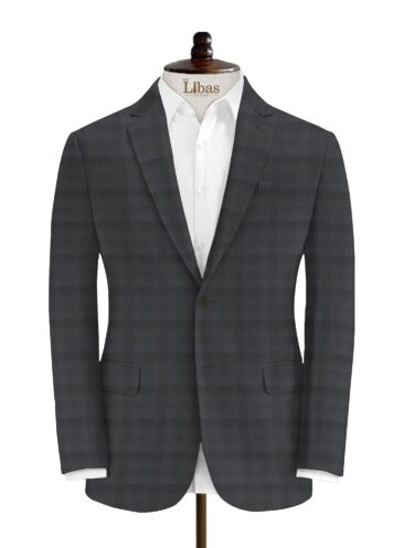 J.Hampstead Men's Wool Checks Super 100's  Unstitched Suiting Fabric (Dark Grey)