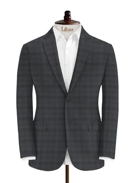 J.Hampstead Men's Wool Checks Super 100's  Unstitched Suiting Fabric (Dark Grey)