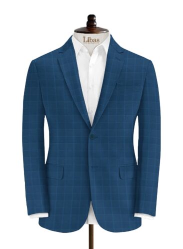 J.Hampstead Men's Wool Checks Super 100's  Unstitched Suiting Fabric (Dark Royal Blue)