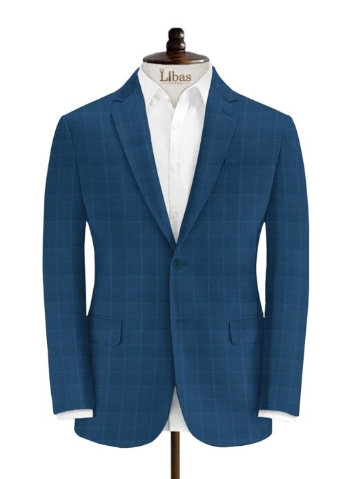 J.Hampstead Men's Wool Checks Super 100's  Unstitched Suiting Fabric (Dark Royal Blue)