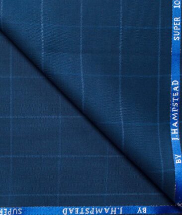 J.Hampstead Men's Wool Checks Super 100's  Unstitched Suiting Fabric (Dark Royal Blue)