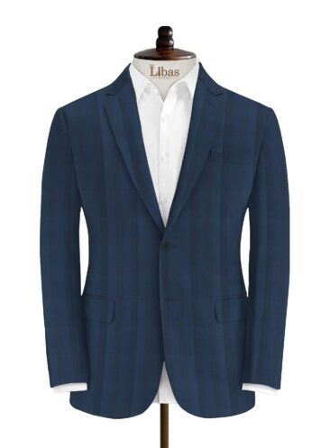 J.Hampstead Men's Wool Checks Super 100's Unstitched Suiting Fabric (Dark Royal Blue)