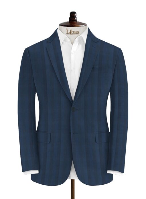 J.Hampstead Men's Wool Checks Super 100's Unstitched Suiting Fabric (Dark Royal Blue)