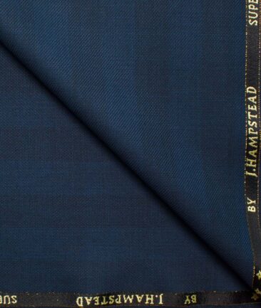 J.Hampstead Men's Wool Checks Super 100's Unstitched Suiting Fabric (Dark Royal Blue)