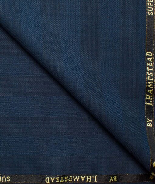 J.Hampstead Men's Wool Checks Super 100's Unstitched Suiting Fabric (Dark Royal Blue)