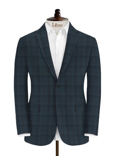 J.Hampstead Men's Wool Checks Super 100's  Unstitched Suiting Fabric (Dark Sea Green)