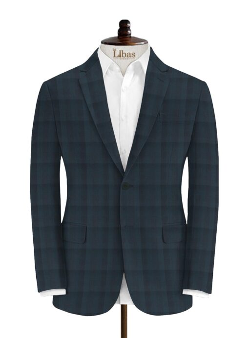 J.Hampstead Men's Wool Checks Super 100's  Unstitched Suiting Fabric (Dark Sea Green)