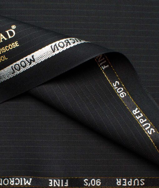 J.Hampstead Men's Wool Striped Super 90's Unstitched Suiting Fabric (Black)