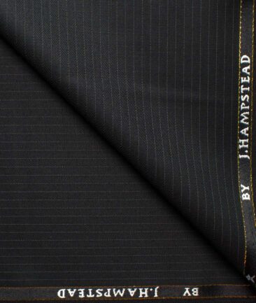 J.Hampstead Men's Wool Striped Super 90's Unstitched Suiting Fabric (Black)