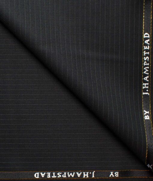 J.Hampstead Men's Wool Striped Super 90's Unstitched Suiting Fabric (Black)