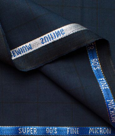 J.Hampstead Men's Wool Self Design Super 90's  Unstitched Suiting Fabric (Dark Blue)