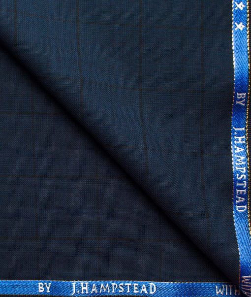 J.Hampstead Men's Wool Self Design Super 90's  Unstitched Suiting Fabric (Dark Blue)