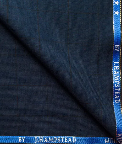 J.Hampstead Men's Wool Self Design Super 90's  Unstitched Suiting Fabric (Dark Blue)