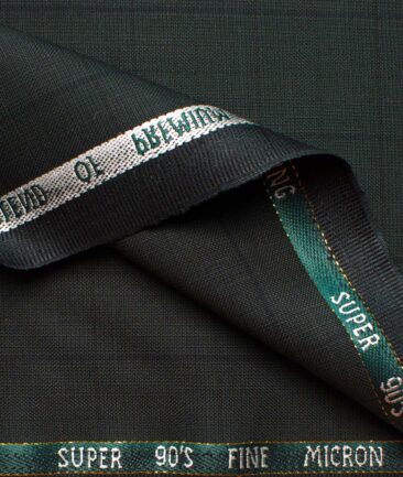 J.Hampstead Men's Wool Checks Super 90's  Unstitched Suiting Fabric (Dark Green)
