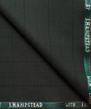 J.Hampstead Men's Wool Checks Super 90's  Unstitched Suiting Fabric (Dark Green)