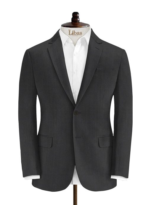 J.Hampstead Men's Wool Structured Super 90's  Unstitched Suiting Fabric (Dark Grey)