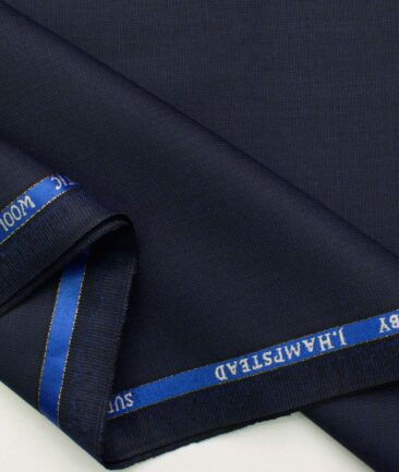 J.Hampstead Men's Wool Self Design Super 100's 1.30 Meter Unstitched Trouser Fabric (Dark Royal Blue)