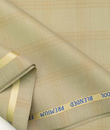 J.Hampstead Men's Wool Checks Super 100's 1.30 Meter Unstitched Trouser Fabric (Beige)