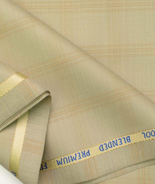 J.Hampstead Men's Wool Checks Super 100's 1.30 Meter Unstitched Trouser Fabric (Beige)
