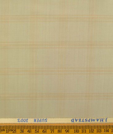 J.Hampstead Men's Wool Checks Super 100's 1.30 Meter Unstitched Trouser Fabric (Beige)