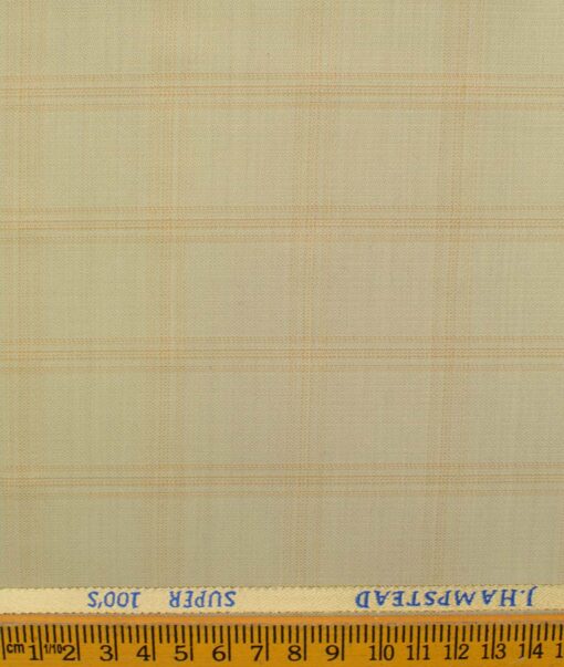 J.Hampstead Men's Wool Checks Super 100's 1.30 Meter Unstitched Trouser Fabric (Beige)