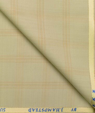 J.Hampstead Men's Wool Checks Super 100's 1.30 Meter Unstitched Trouser Fabric (Beige)