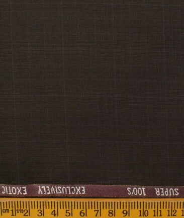 J.Hampstead Men's Wool Checks Super 100's 1.30 Meter Unstitched Trouser Fabric (Dark Brown)