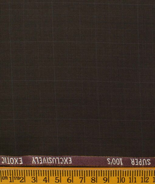 J.Hampstead Men's Wool Checks Super 100's 1.30 Meter Unstitched Trouser Fabric (Dark Brown)