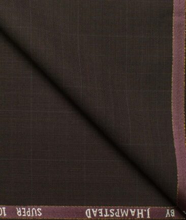 J.Hampstead Men's Wool Checks Super 100's 1.30 Meter Unstitched Trouser Fabric (Dark Brown)