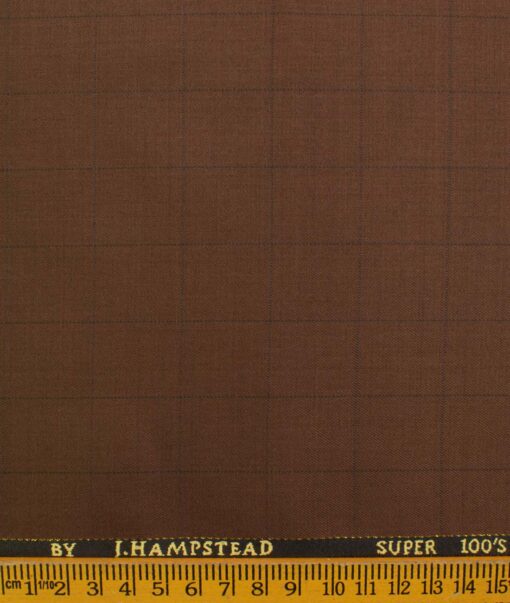J.Hampstead Men's Wool Checks Super 100's 1.30 Meter Unstitched Trouser Fabric (Copper)