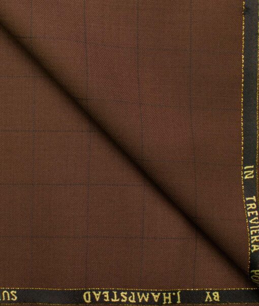 J.Hampstead Men's Wool Checks Super 100's 1.30 Meter Unstitched Trouser Fabric (Copper)