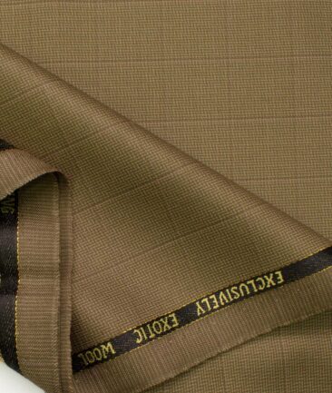 J.Hampstead Men's Wool Checks Super 100's 1.30 Meter Unstitched Trouser Fabric (Light Brown)