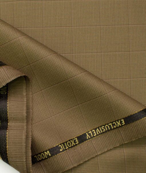 J.Hampstead Men's Wool Checks Super 100's 1.30 Meter Unstitched Trouser Fabric (Light Brown)