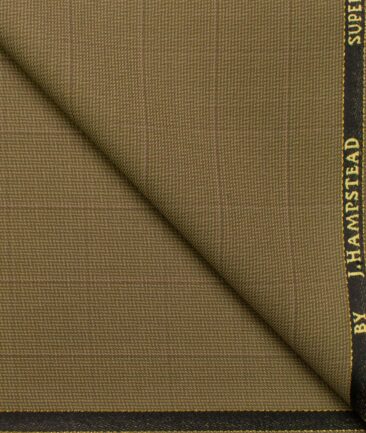 J.Hampstead Men's Wool Checks Super 100's 1.30 Meter Unstitched Trouser Fabric (Light Brown)