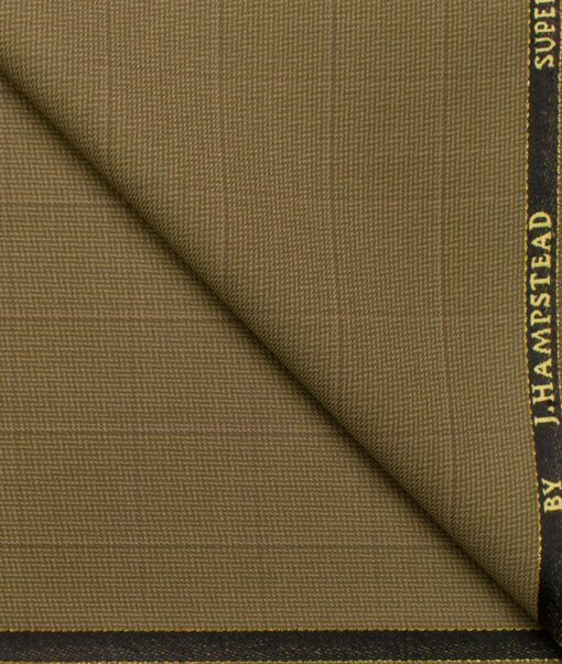 J.Hampstead Men's Wool Checks Super 100's 1.30 Meter Unstitched Trouser Fabric (Light Brown)