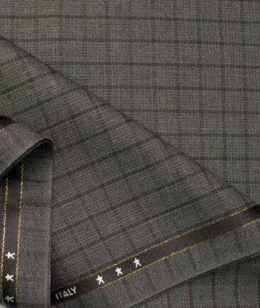 J.Hampstead Men's Wool Checks Super 100's 1.30 Meter Unstitched Trouser Fabric (Grey)