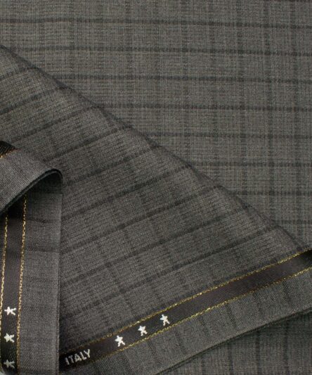 J.Hampstead Men's Wool Checks Super 100's 1.30 Meter Unstitched Trouser Fabric (Grey)
