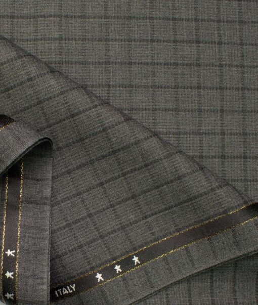 J.Hampstead Men's Wool Checks Super 100's 1.30 Meter Unstitched Trouser Fabric (Grey)