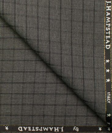 J.Hampstead Men's Wool Checks Super 100's 1.30 Meter Unstitched Trouser Fabric (Grey)