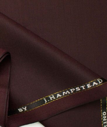 J.Hampstead Men's Wool Solids  1.30 Meter Unstitched Trouser Fabric (Dark Wine)