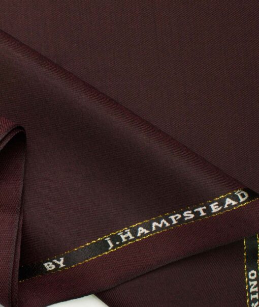 J.Hampstead Men's Wool Solids  1.30 Meter Unstitched Trouser Fabric (Dark Wine)