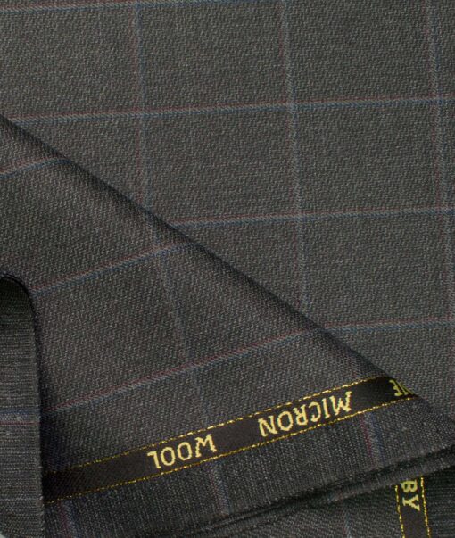 J.Hampstead Men's Wool Checks Super 90's 1.30 Meter Unstitched Trouser Fabric (Grey)