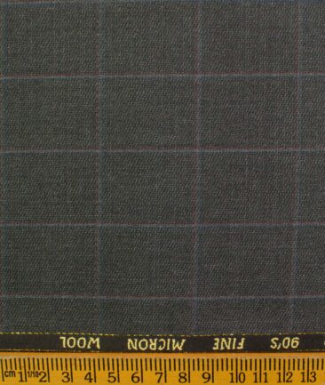 J.Hampstead Men's Wool Checks Super 90's 1.30 Meter Unstitched Trouser Fabric (Grey)
